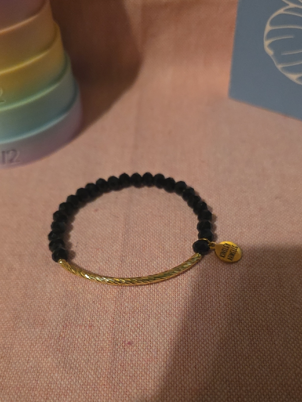 Kinsley Armelle Black and Gold Twisted Bar Beaded Bracelet